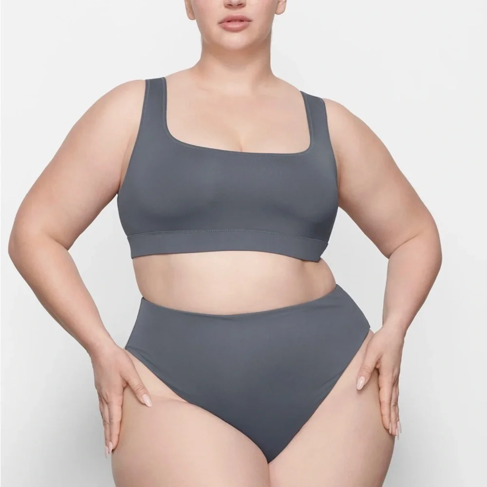 SKIMS SIGNATURE SWIM MID WAIST BOTTOM GUNMETAL SIZE L & 2X